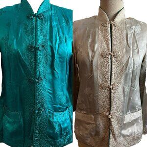 Vtg Solz Squirrel Aqua Blue & Cream Reversible Kimono Embroidered Jacket Medium